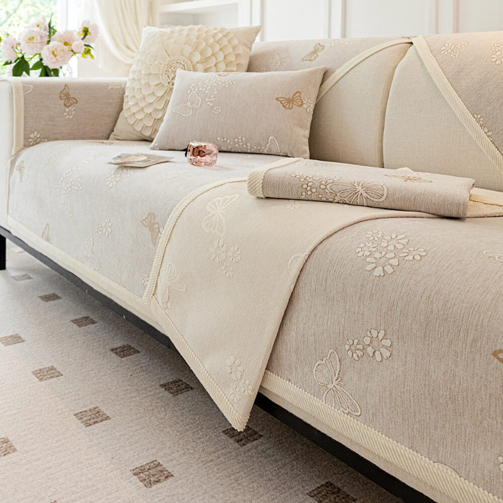 Chenille Anti-Slip Butterfly Pattern Morandi Color Couch Cover – Couch Cover (view 7) | Petix pet supplies for dogs and cats