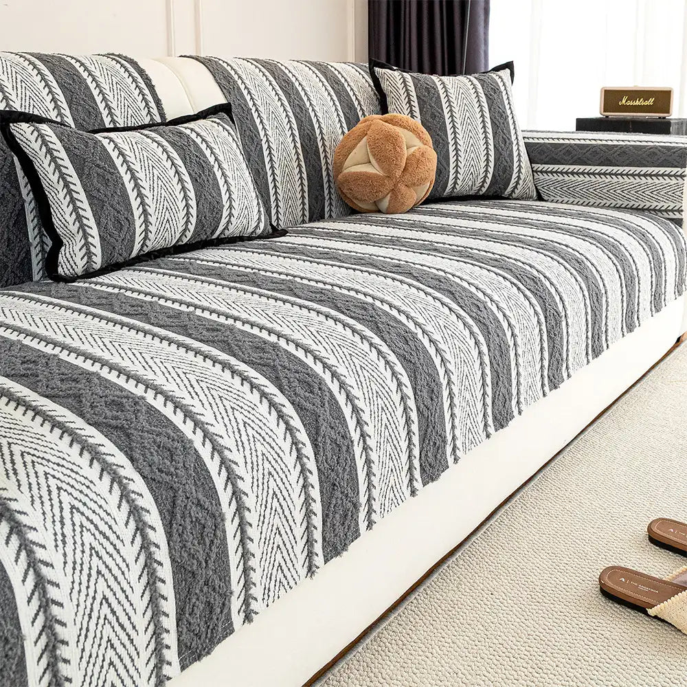 Color-Blocked Striped Chenille Non-Slip Couch Cover - Suitable For All Seasons – Couch… | Petix pet supplies for dogs and cats