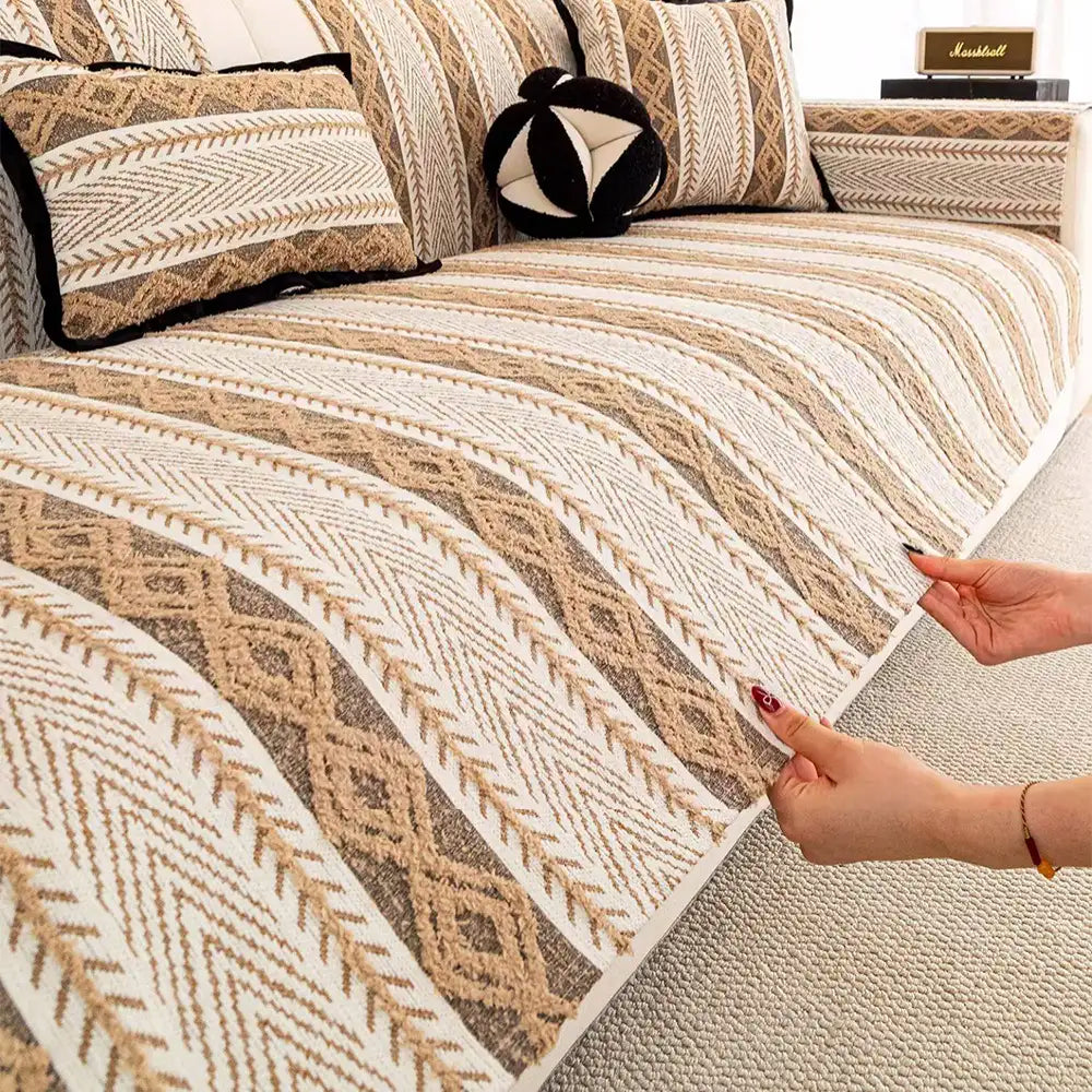 Color-Blocked Striped Chenille Non-Slip Couch Cover - Suitable For All Seasons – Couch… | Petix pet supplies for dogs and cats