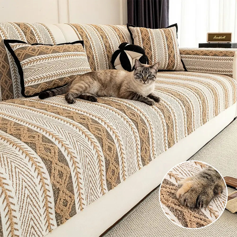 Color-Blocked Striped Chenille Non-Slip Couch Cover - Suitable For All Seasons – Couch… | Petix pet supplies for dogs and cats