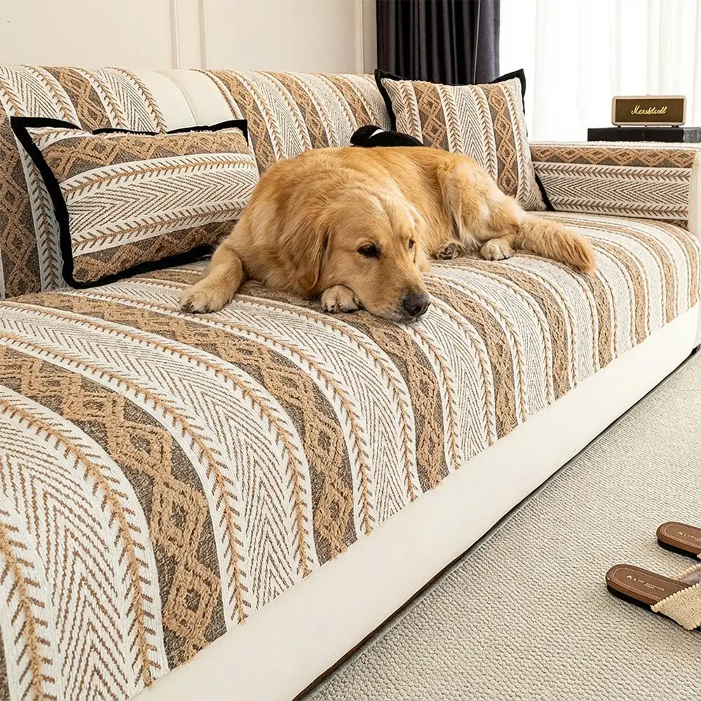 Color-Blocked Striped Chenille Non-Slip Couch Cover - Suitable For All Seasons – Couch… | Petix pet supplies for dogs and cats