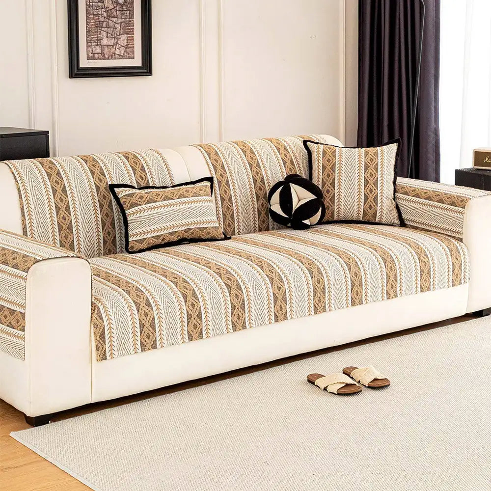 Color-Blocked Striped Chenille Non-Slip Couch Cover - Suitable For All Seasons – Couch… | Petix pet supplies for dogs and cats