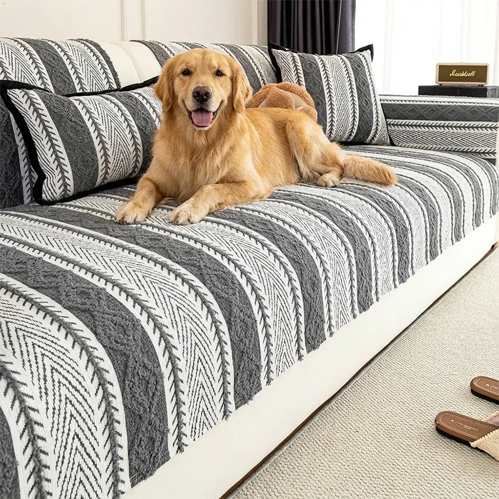 Color-Blocked Striped Chenille Non-Slip Couch Cover - Suitable For All Seasons – Couch… | Petix pet supplies for dogs and cats