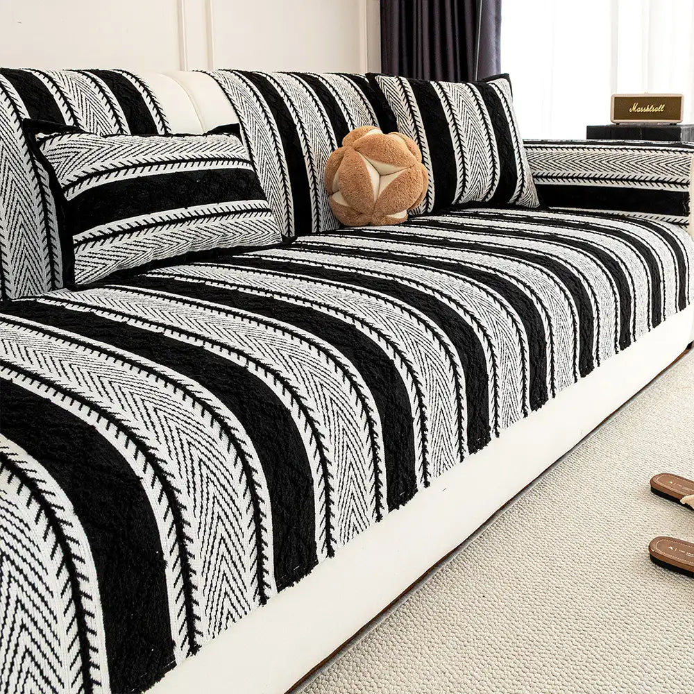 Color-Blocked Striped Chenille Non-Slip Couch Cover - Suitable For All Seasons – Couch… | Petix pet supplies for dogs and cats