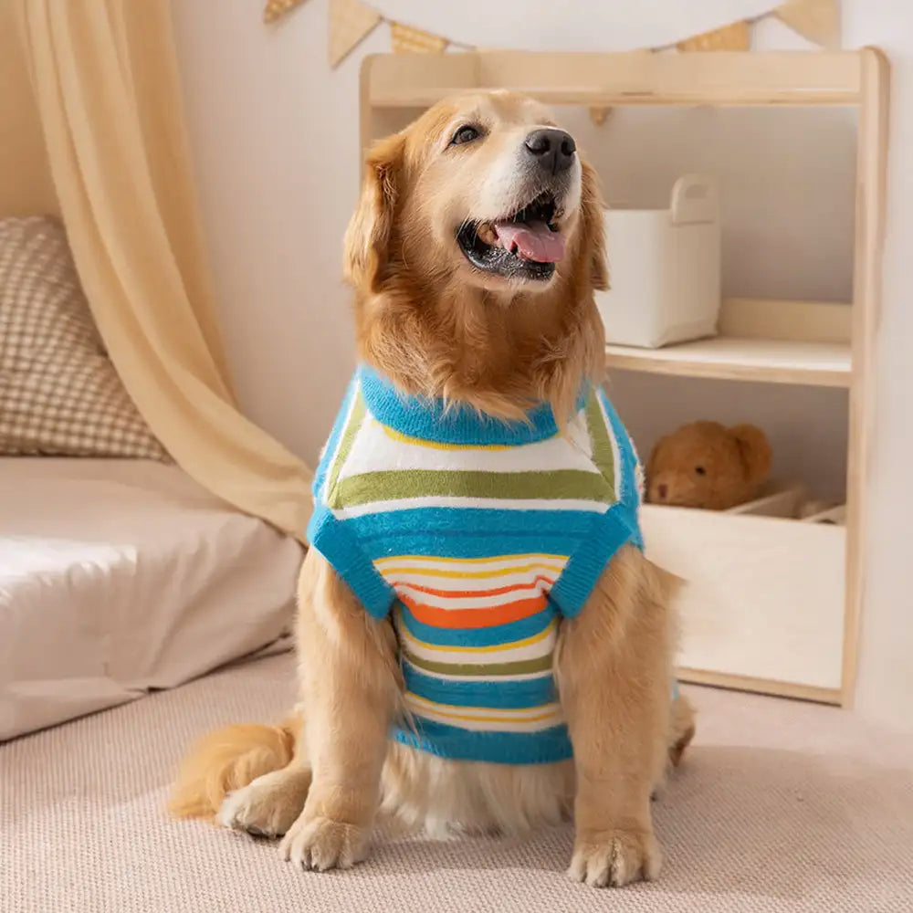Color Blocked Striped Dog Sweater-Suitable For Large Dogs – Dog Apparel (view 12) | Petix pet supplies for dogs and cats
