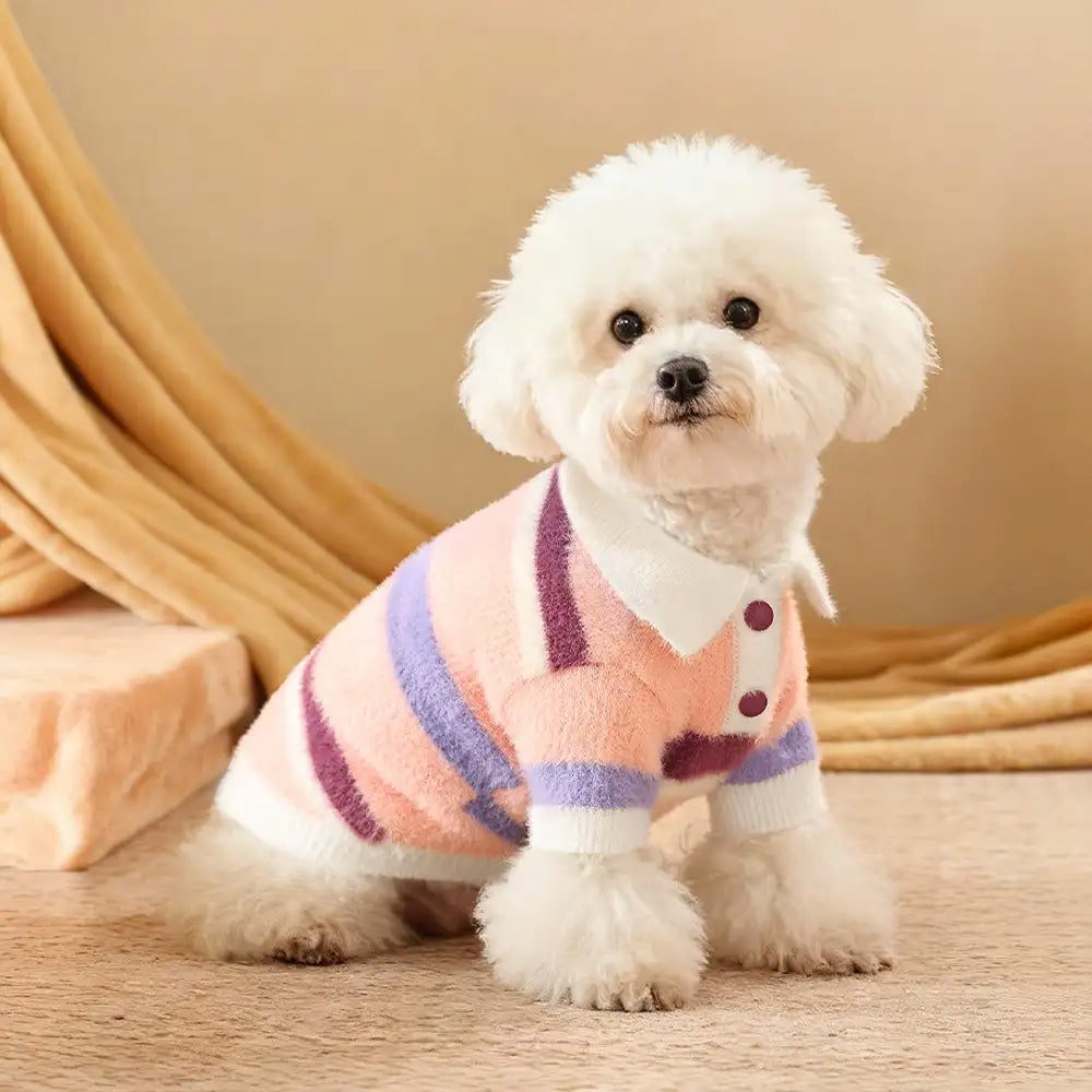 Color-Blocked Striped Faux Mink Fur Warm Dog Sweater Suitable For Small Dogs – Dog App… | Petix pet supplies for dogs and cats