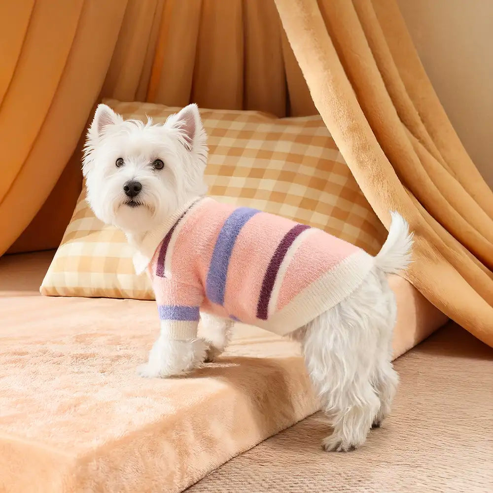 Color-Blocked Striped Faux Mink Fur Warm Dog Sweater Suitable For Small Dogs – Dog App… | Petix pet supplies for dogs and cats