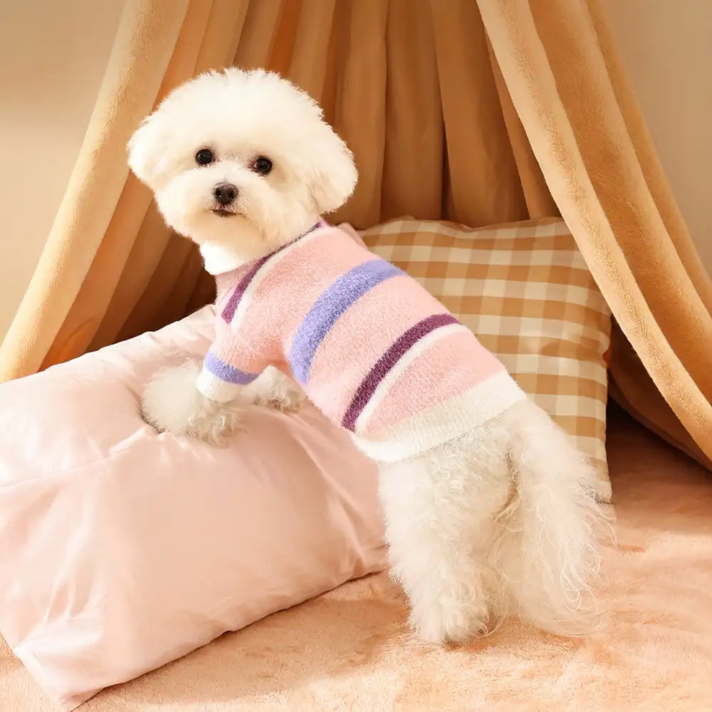 Color-Blocked Striped Faux Mink Fur Warm Dog Sweater Suitable For Small Dogs – Dog App… | Petix pet supplies for dogs and cats