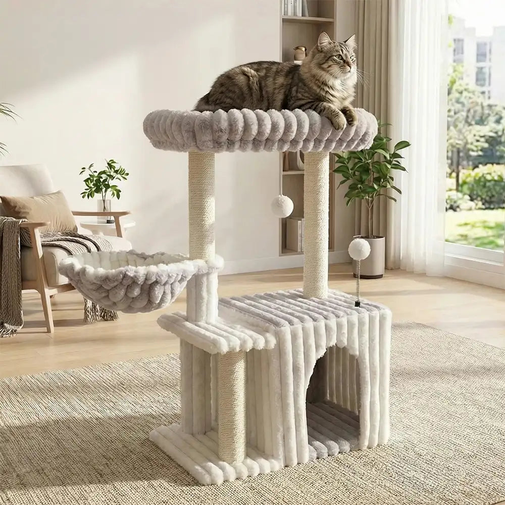 Cozy Fluffy One-Piece Climbing Frame Cat Scratching Cat Tree with Condo – Cat Tree (ma… | Petix pet supplies for dogs and cats