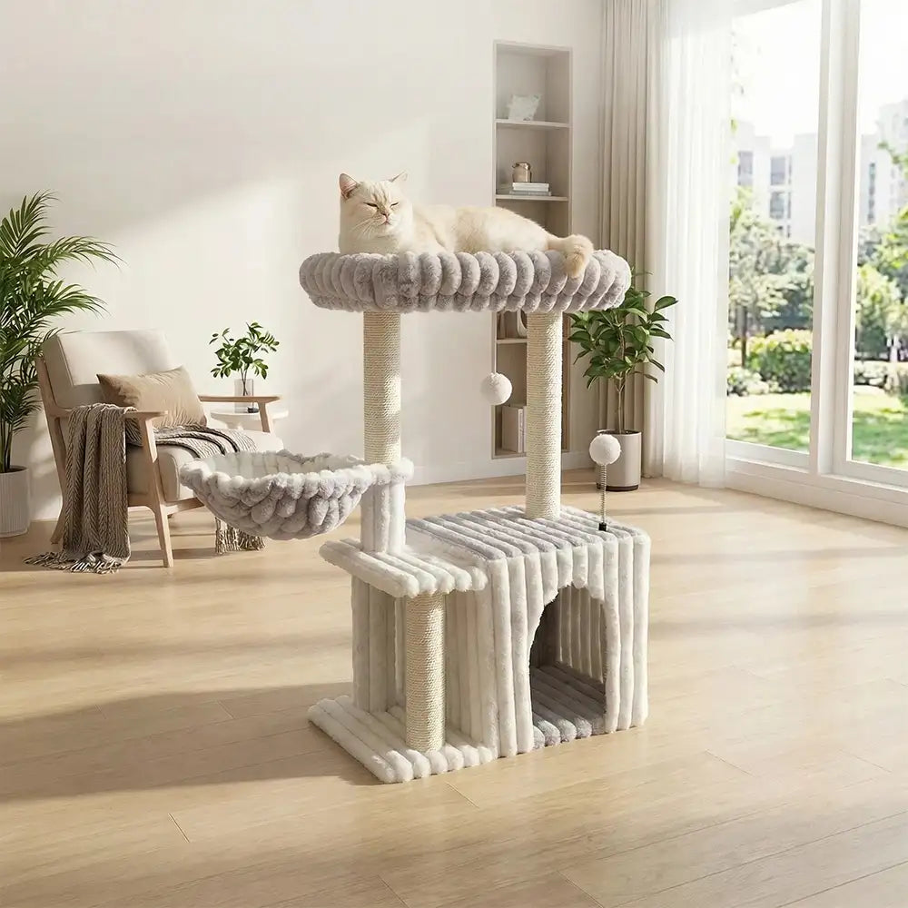 Cozy Fluffy One-Piece Climbing Frame Cat Scratching Cat Tree with Condo – Cat Tree (vi… | Petix pet supplies for dogs and cats