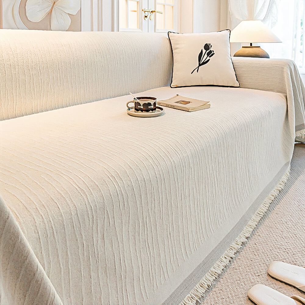 Cream Chenille Textured Pet-Friendly Anti-Scratch Throw Couch Cover – Couch Cover (mai… | Petix pet supplies for dogs and cats