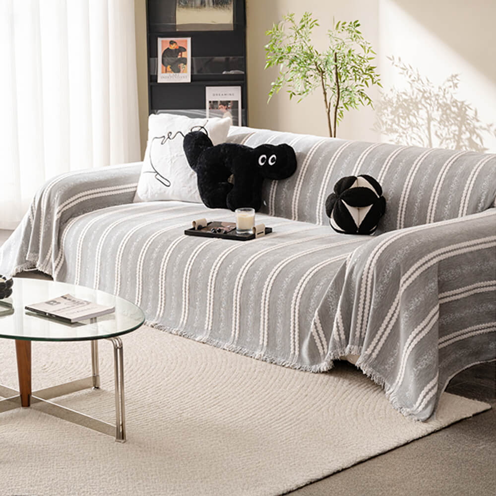 Decorative Stripe Tassel Chenille Throw Couch Cover – Couch Cover (view 3) | Petix pet supplies for dogs and cats