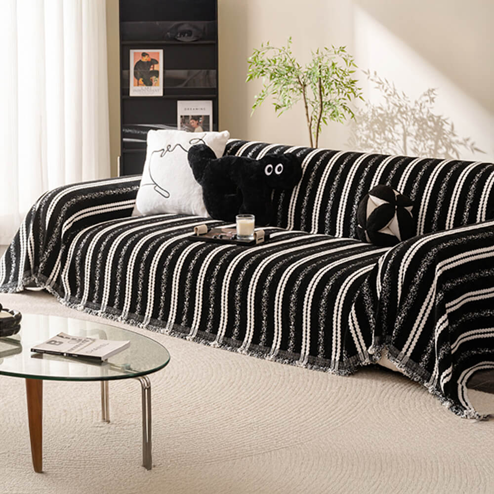 Decorative Stripe Tassel Chenille Throw Couch Cover – Couch Cover (view 6) | Petix pet supplies for dogs and cats