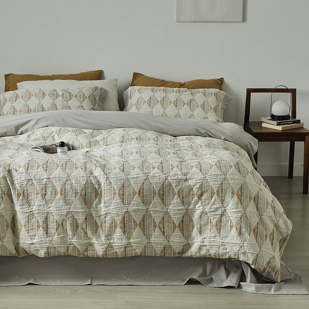 Diamond Jacquard Double-Layer Crinkled Cotton Bed Sheet Set – Bedding (view 10) | Petix pet supplies for dogs and cats