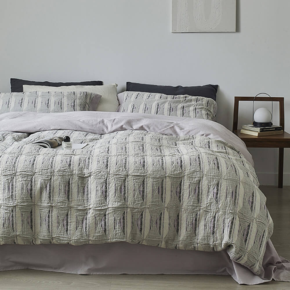 Diamond Jacquard Double-Layer Crinkled Cotton Bed Sheet Set – Bedding (view 11) | Petix pet supplies for dogs and cats