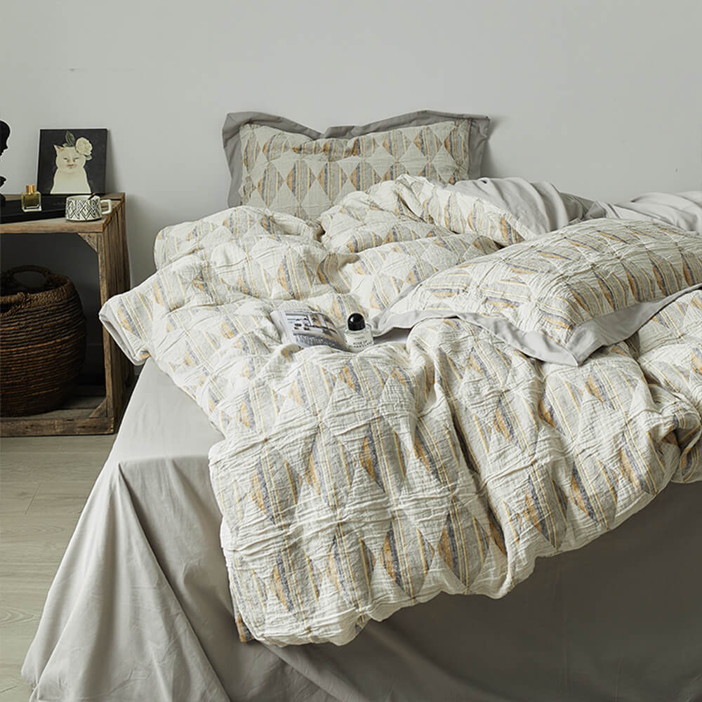 Diamond Jacquard Double-Layer Crinkled Cotton Bed Sheet Set – Bedding (view 12) | Petix pet supplies for dogs and cats