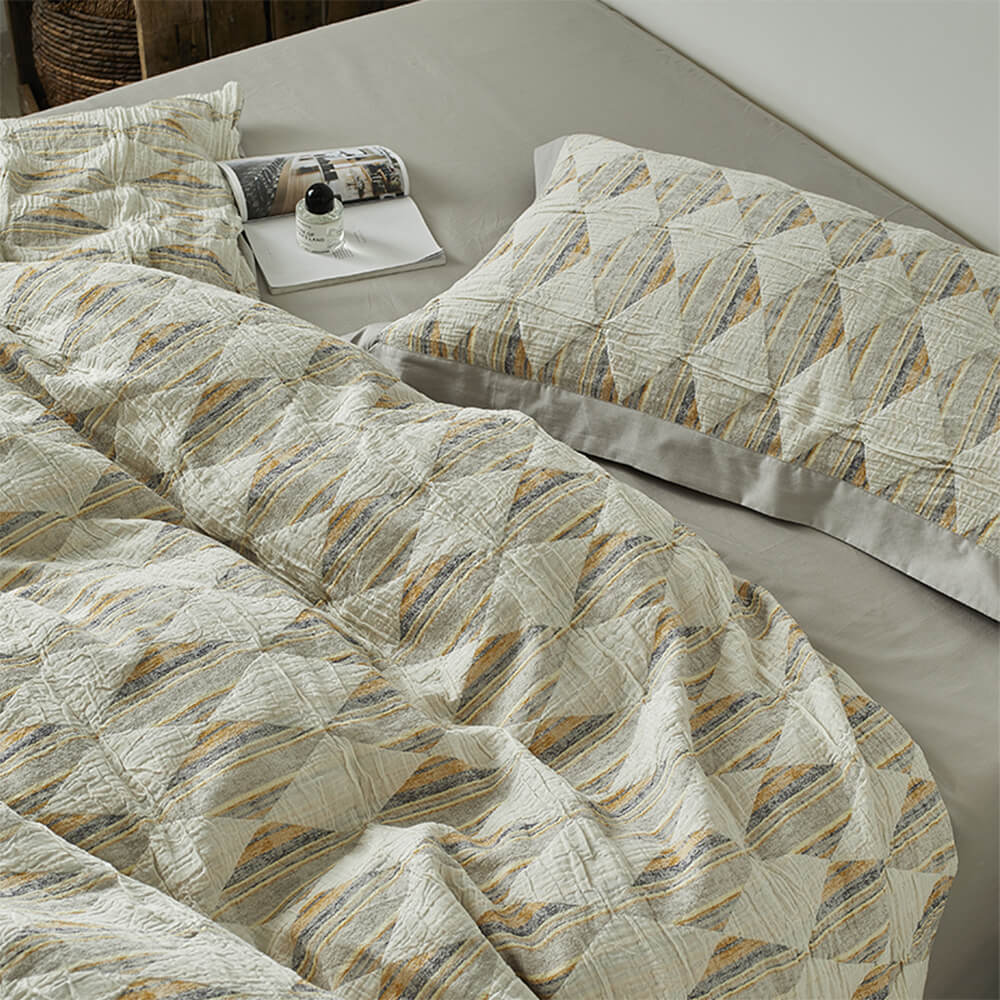 Diamond Jacquard Double-Layer Crinkled Cotton Bed Sheet Set – Bedding (view 5) | Petix pet supplies for dogs and cats