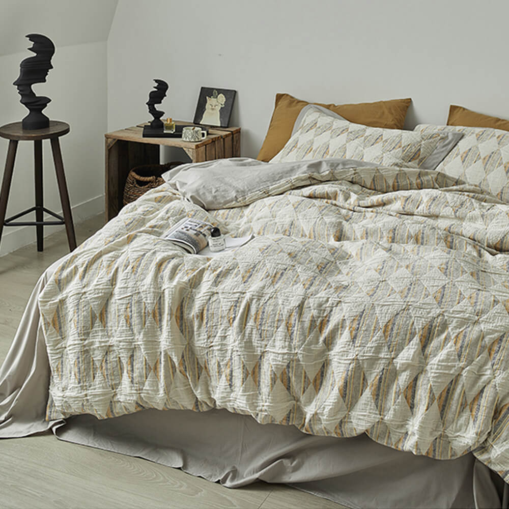 Diamond Jacquard Double-Layer Crinkled Cotton Bed Sheet Set – Bedding (view 9) | Petix pet supplies for dogs and cats