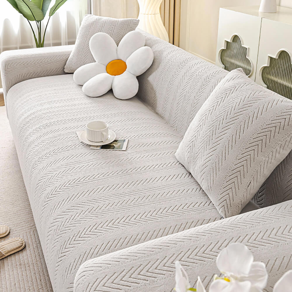 Elegant Herringbone Cream Aesthetic Stretch Magic Armchair Cover – Couch Cover (view 1… | Petix pet supplies for dogs and cats