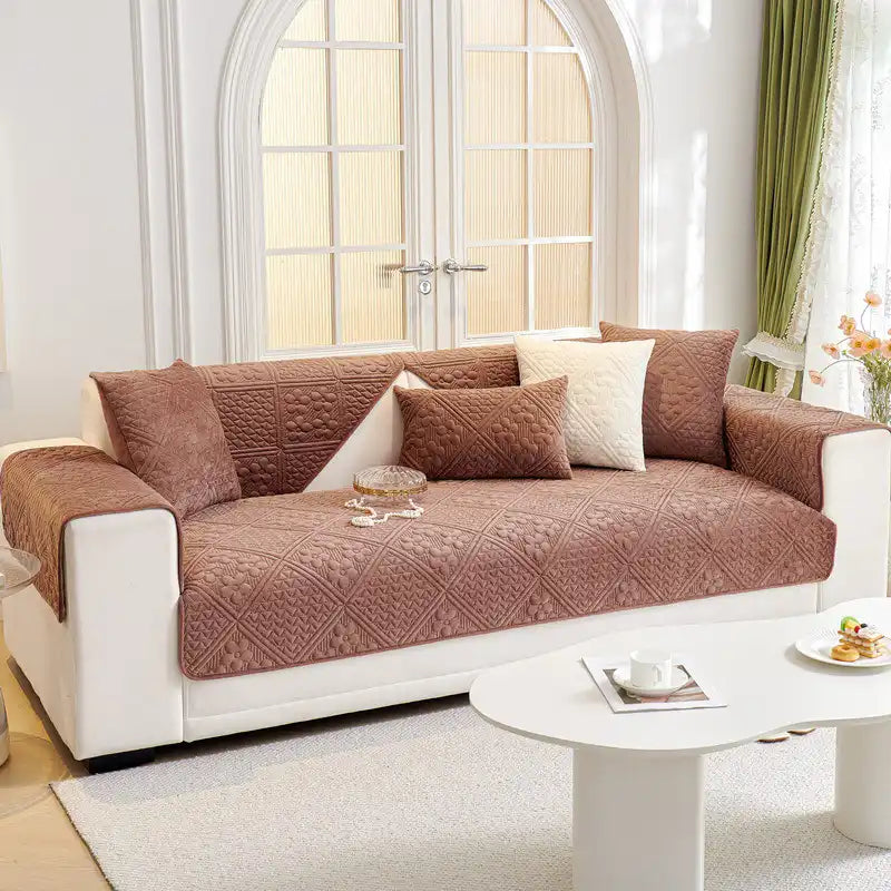 Embossed Geometric Pattern Soft Plush Quilted Non-Slip Couch Cover – Couch Cover (main) | Petix pet supplies for dogs and cats