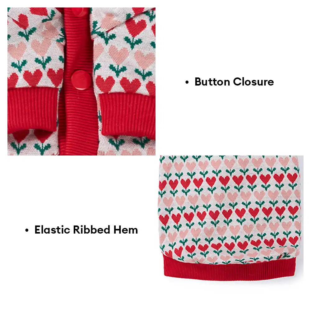 Fair Isle Heart Patterned Cardigan Dog Sweater For Small Dogs – Dog Apparel (view 2) | Petix pet supplies for dogs and cats