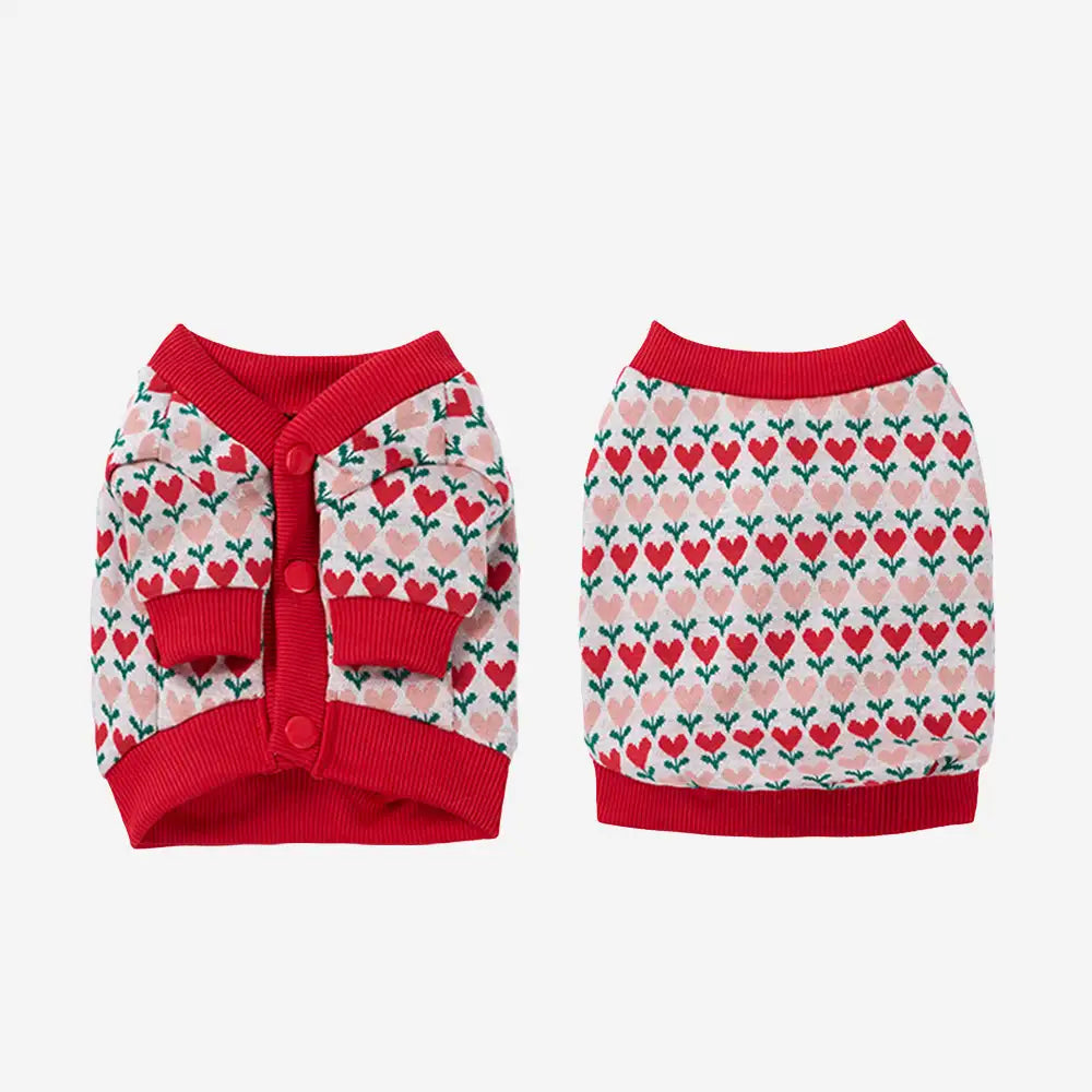 Fair Isle Heart Patterned Cardigan Dog Sweater For Small Dogs – Dog Apparel (view 3) | Petix pet supplies for dogs and cats