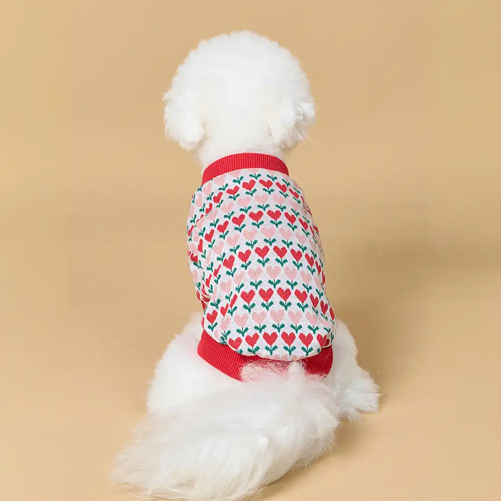 Fair Isle Heart Patterned Cardigan Dog Sweater For Small Dogs – Dog Apparel (view 4) | Petix pet supplies for dogs and cats