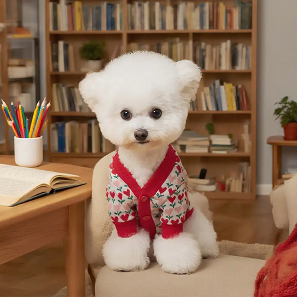 Fair Isle Heart Patterned Cardigan Dog Sweater For Small Dogs – Dog Apparel (view 6) | Petix pet supplies for dogs and cats