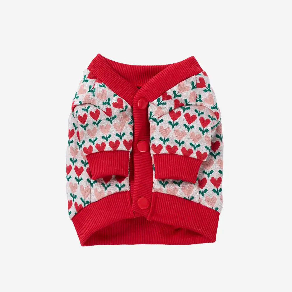 Fair Isle Heart Patterned Cardigan Dog Sweater For Small Dogs – Dog Apparel (view 8) | Petix pet supplies for dogs and cats