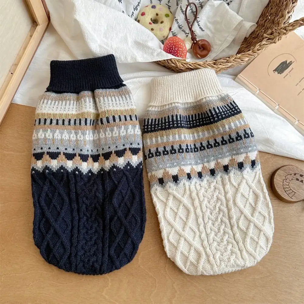 Fair Isle Pattern Knitted Linen Dog Sweater with Classic Collar – Dog Apparel (view 12) | Petix pet supplies for dogs and cats
