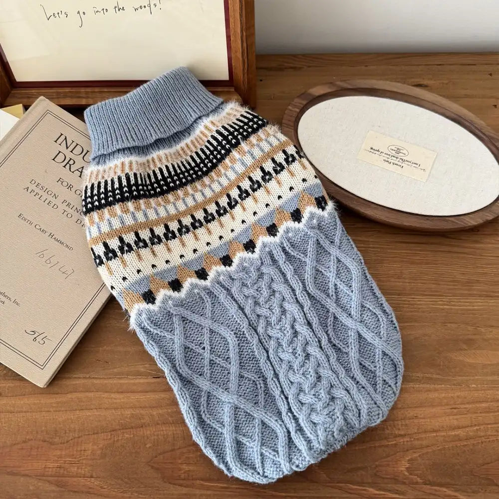 Fair Isle Pattern Knitted Linen Dog Sweater with Classic Collar – Dog Apparel (view 13) | Petix pet supplies for dogs and cats