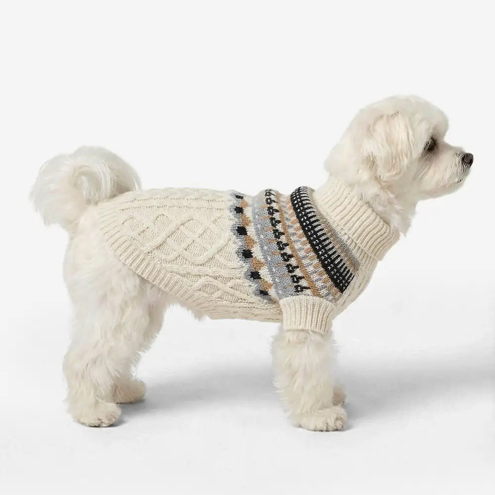 Fair Isle Pattern Knitted Linen Dog Sweater with Classic Collar – Dog Apparel (view 2) | Petix pet supplies for dogs and cats