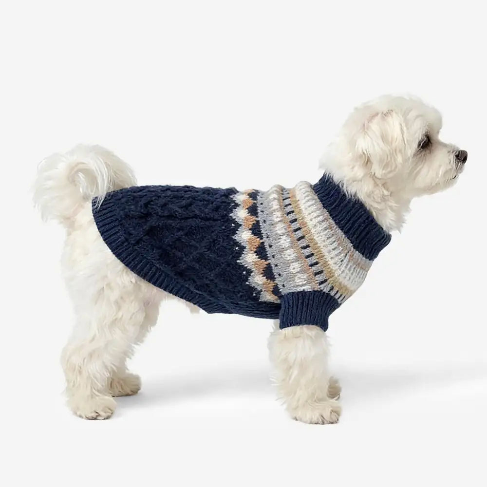 Fair Isle Pattern Knitted Linen Dog Sweater with Classic Collar – Dog Apparel (view 3) | Petix pet supplies for dogs and cats