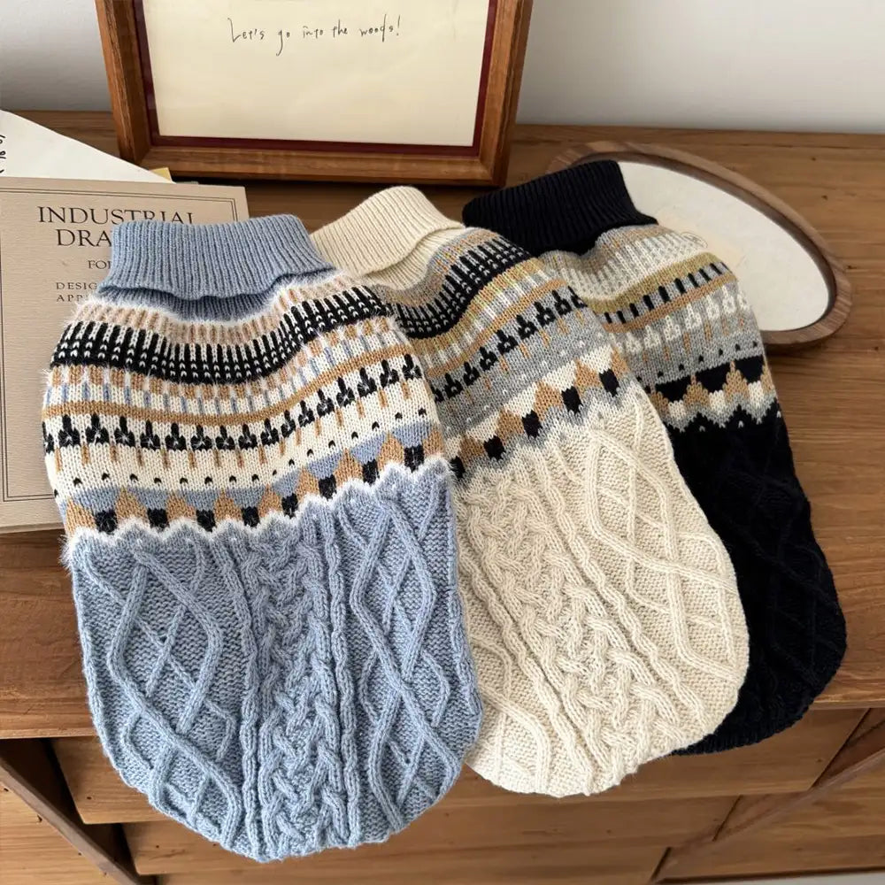 Fair Isle Pattern Knitted Linen Dog Sweater with Classic Collar – Dog Apparel (view 4) | Petix pet supplies for dogs and cats