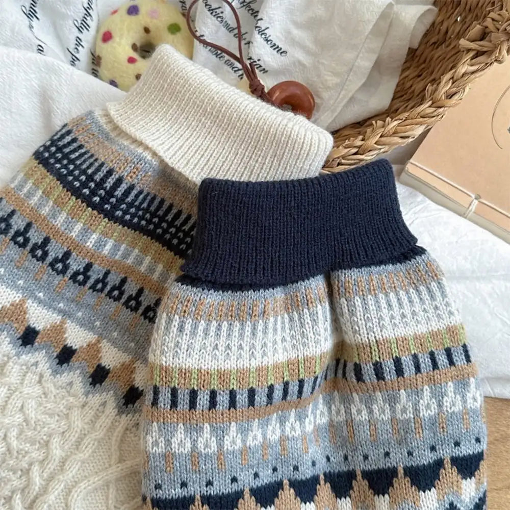 Fair Isle Pattern Knitted Linen Dog Sweater with Classic Collar – Dog Apparel (view 5) | Petix pet supplies for dogs and cats