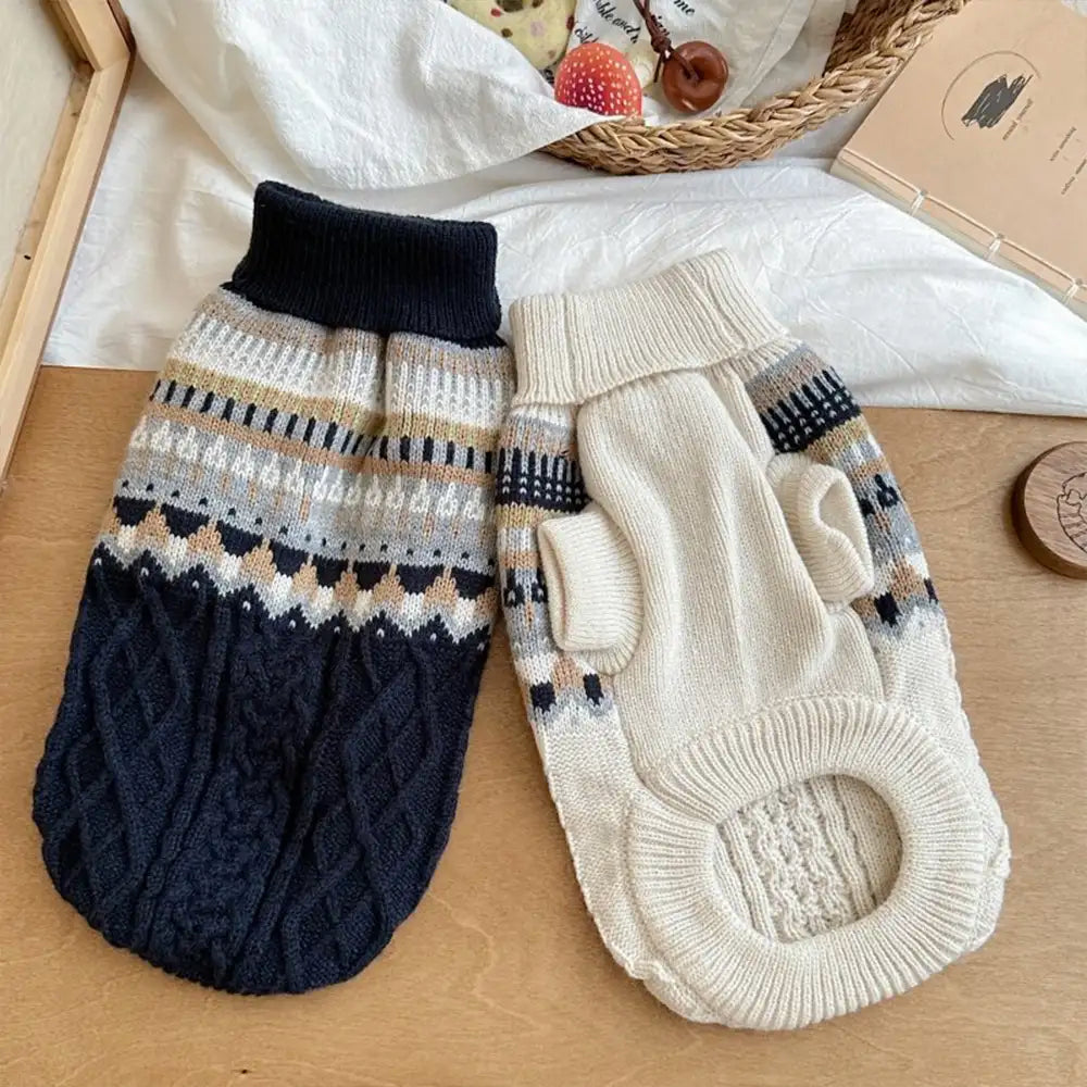 Fair Isle Pattern Knitted Linen Dog Sweater with Classic Collar – Dog Apparel (view 6) | Petix pet supplies for dogs and cats