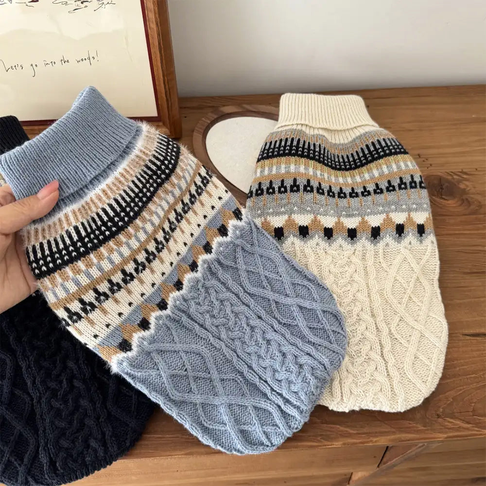 Fair Isle Pattern Knitted Linen Dog Sweater with Classic Collar – Dog Apparel (view 7) | Petix pet supplies for dogs and cats