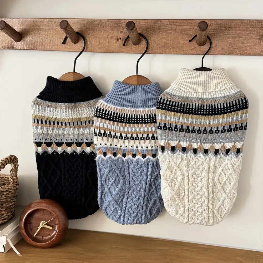 Fair Isle Pattern Knitted Linen Dog Sweater with Classic Collar – Dog Apparel (view 8) | Petix pet supplies for dogs and cats