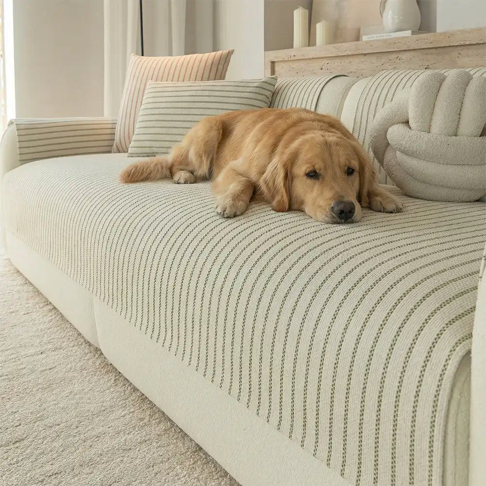 Faux Cotton-Linen Chenille Striped Breathable Scratch-Resistant Couch Cover – Couch Co… | Petix pet supplies for dogs and cats