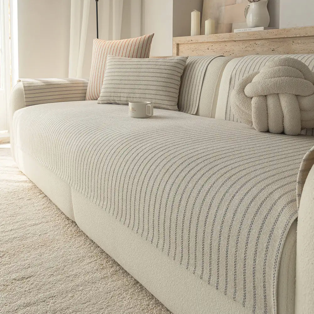 Faux Cotton-Linen Chenille Striped Breathable Scratch-Resistant Couch Cover – Couch Co… | Petix pet supplies for dogs and cats