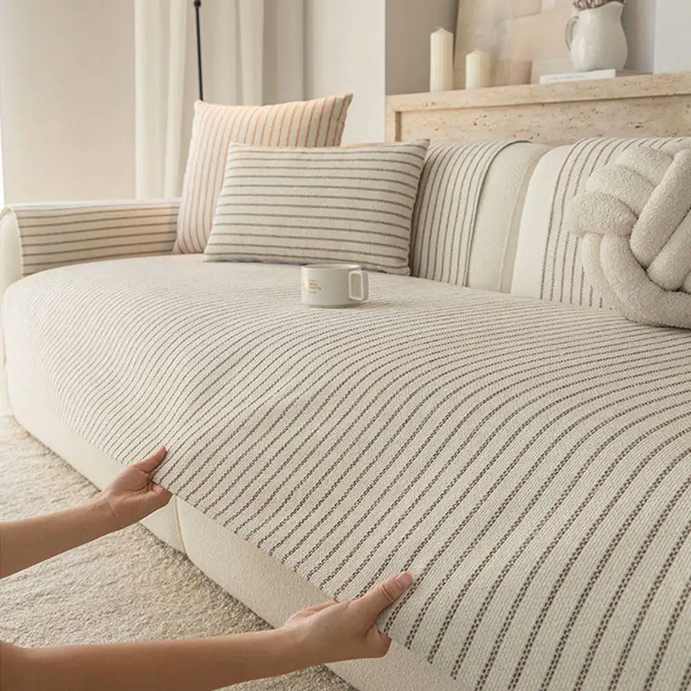 Faux Cotton-Linen Chenille Striped Breathable Scratch-Resistant Couch Cover – Couch Co… | Petix pet supplies for dogs and cats