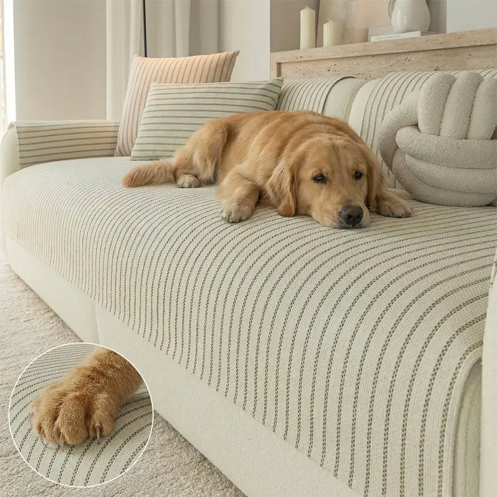Faux Cotton-Linen Chenille Striped Breathable Scratch-Resistant Couch Cover – Couch Co… | Petix pet supplies for dogs and cats