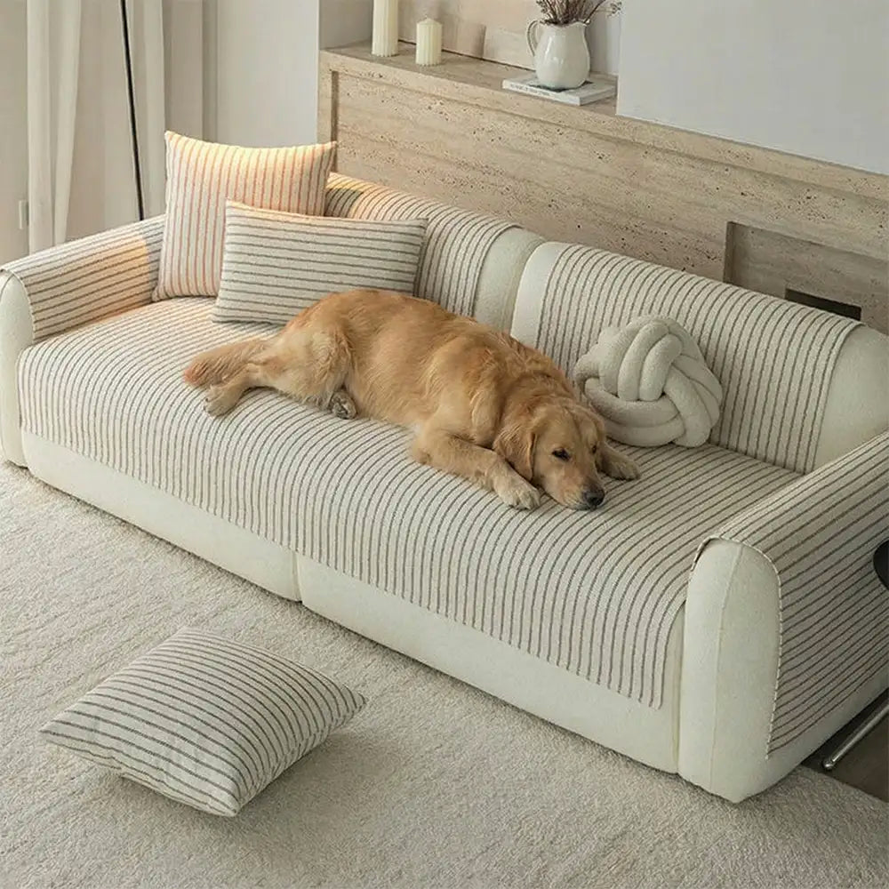 Faux Cotton-Linen Chenille Striped Breathable Scratch-Resistant Couch Cover – Couch Co… | Petix pet supplies for dogs and cats