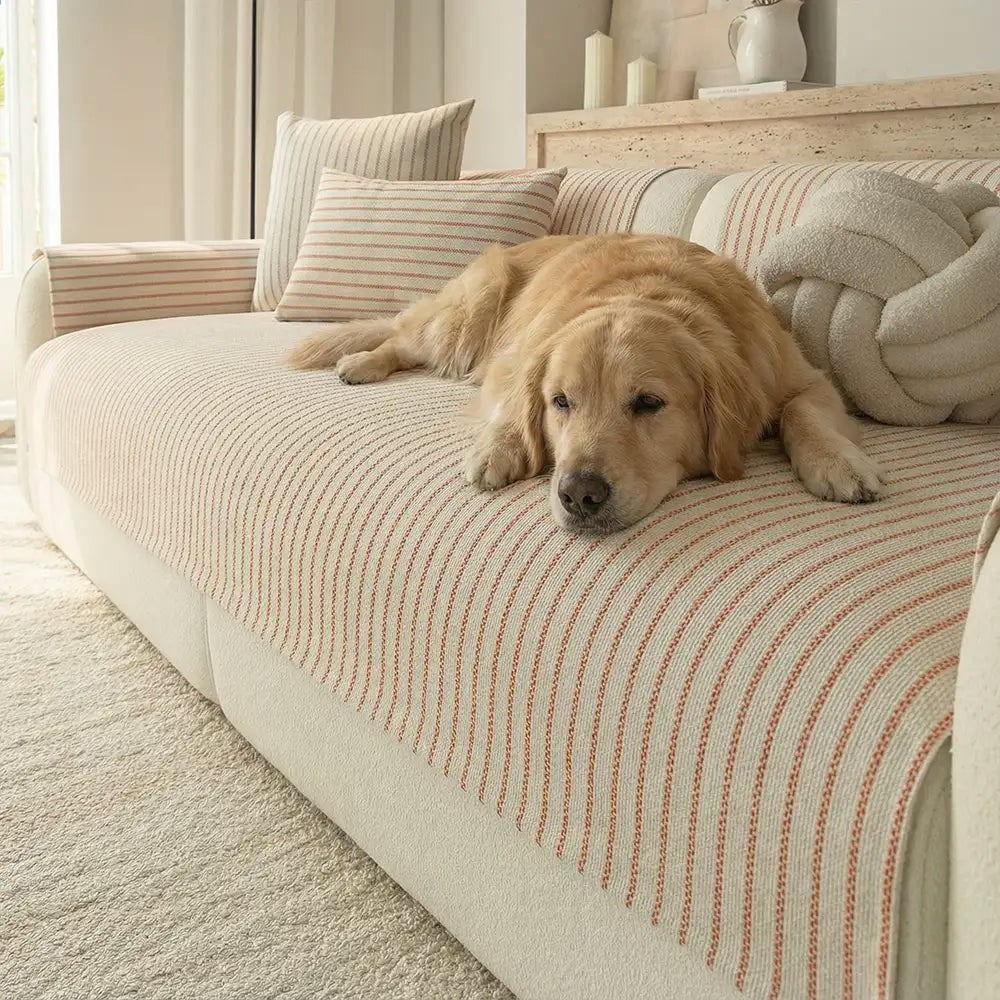 Faux Cotton-Linen Chenille Striped Breathable Scratch-Resistant Couch Cover – Couch Co… | Petix pet supplies for dogs and cats