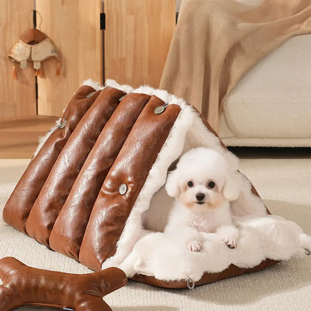 Faux Leather Vintage Multi-function Plush Dog Bed Convertible Dog Car Seat – Dog Beds… | Petix pet supplies for dogs and cats