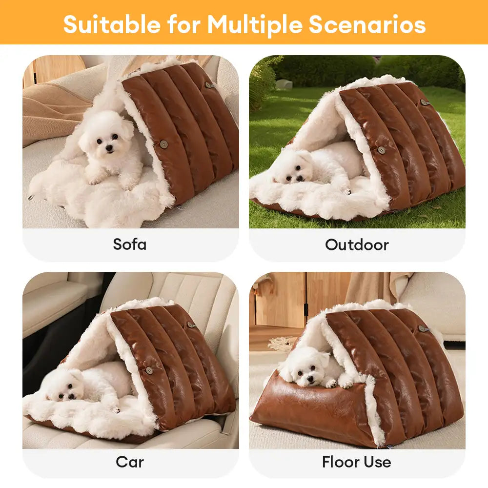 Faux Leather Vintage Multi-function Plush Dog Bed Convertible Dog Car Seat – Dog Beds… | Petix pet supplies for dogs and cats