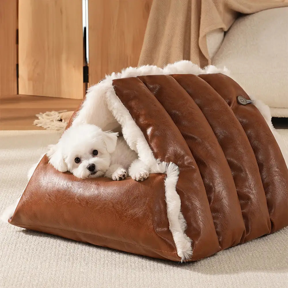 Faux Leather Vintage Multi-function Plush Dog Bed Convertible Dog Car Seat – Dog Beds… | Petix pet supplies for dogs and cats