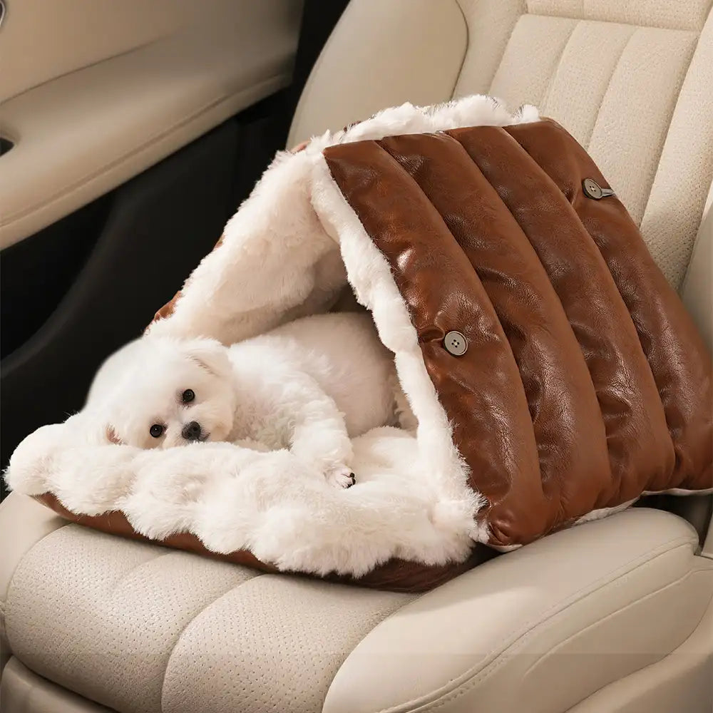 Faux Leather Vintage Multi-function Plush Dog Bed Convertible Dog Car Seat – Dog Beds… | Petix pet supplies for dogs and cats