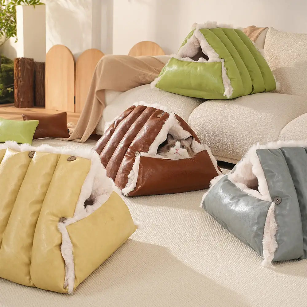 Faux Leather Vintage Multi-function Plush Dog Bed Convertible Dog Car Seat – Dog Beds… | Petix pet supplies for dogs and cats