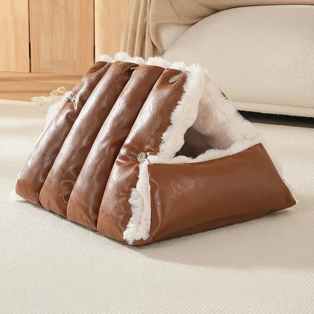 Faux Leather Vintage Multi-function Plush Dog Bed Convertible Dog Car Seat – Dog Beds… | Petix pet supplies for dogs and cats